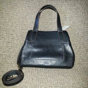 FOSSIL-Amelia Satchel-Black Pebbled Leather-Medium/Convertible-NWT